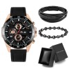 Set Cadou Barbati Vavavoom: Ceas Otel Inoxidabil, 2 Bratari Piele Neagra, Cutie Eleganta - Quartz, Analog, Negru/Maro