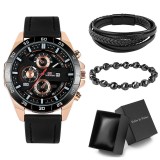 Cumpara ieftin Set Cadou Barbati Vavavoom: Ceas KWD0322, 2 Bratari Piele Neagra, Cutie Eleganta. Ceas Otel Inoxidabil, Bratari Impletite, Margele