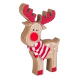 Decorațiune de Crăciun, Lemn, 18 cm, Cerb cu Fular Roșu și Nas Pompon, Oem