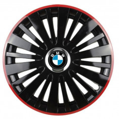 Set 4 capace roti Red/Black cu inel cromat pentru gama auto BMW, R15