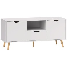 HOMCOM Mobilier TV de 50&quot; cu Sertar, Raft Deschis și 2 Dulapuri, Mobilier TV cu 5 Picioare din Lemn, 110x40x50 cm, Alb | Aosom Romania