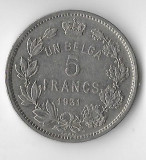 Moneda 5 francs 1931 - Belgia, Europa, Cupru-Nichel