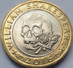 Monedă 2 pounds 2016 Marea Britanie, Shakespeare, Tragedy, km#1385 foto