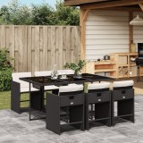 Set mobilier de gradina cu perne, 7 piese, negru, poliratan GartenMobel Dekor, vidaXL