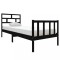 Cadru de pat mic single, negru, 75x190 cm, lemn masiv de pin