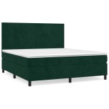Cumpara ieftin Pat box spring cu saltea, verde inchis, 180x200 cm, catifea