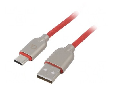 Cablu USB 2.0 USB A - USB C 2m Roșu Aurit 480Mbps foto