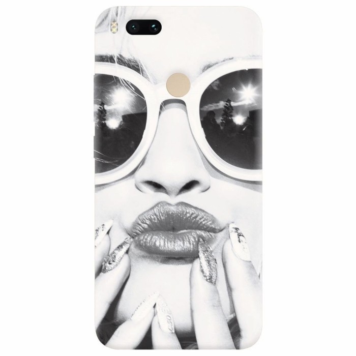 Husa silicon pentru Xiaomi Mi A1, Black And White Portrait Blonde Model In Fashion Sunglasses