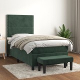 Cumpara ieftin Pat box spring cu saltea, verde &icirc;nchis, 90x200 cm, catifea