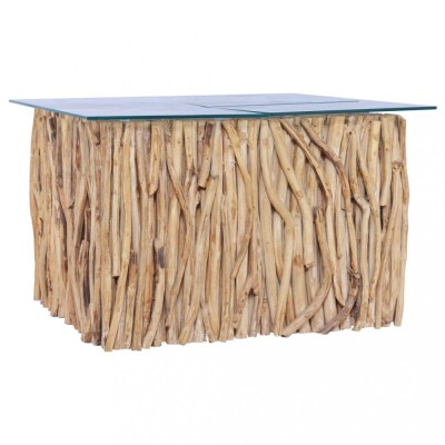 vidaXL Măsuță de cafea cu blat de sticlă, 66x66x40 cm, lemn masiv tec 288814 foto