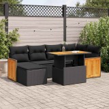VidaXL Set canapele grădină perne 7 piese negru, poliratan/lemn acacia