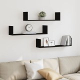 VidaXL Rafturi de perete, 3 buc., negru, 80x18x18 cm, lemn prelucrat