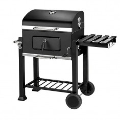 Gratar bbq pe carbune capac rabatabil cu termometru roti transport 115-46-106 cm grill 61.5-46-51 cm