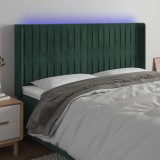 vidaXL Tăblie de pat cu LED, verde &icirc;nchis, 183x16x118/128 cm, catifea