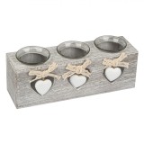 Suport lumanari din lemn, cu 3 pahare pentru lumanari, Gri, 25x8x8 cm