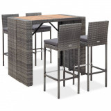 Cumpara ieftin Set mobilier bar exterior, 5 piese, gri, poliratan, lemn acacia