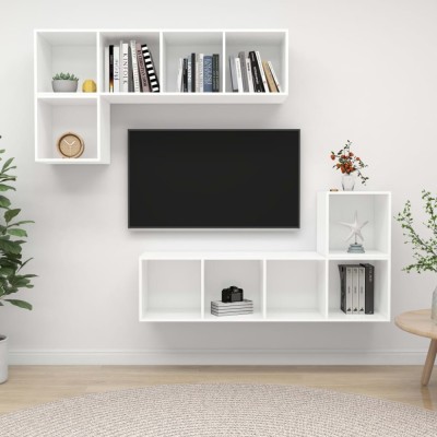 Set de dulapuri TV, 4 piese, alb, lemn prelucrat foto
