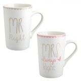 Set Căni New Bone, Mr Right - Mrs Always Right, Multicolor, Capacitate 0,35L, 2 Bucăți