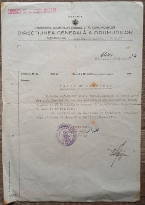 Ordin de Serviciu, Directiunea Generala a Drumurilor Nationale Focsani 1942 foto