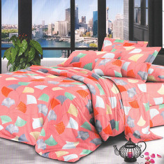 Lenjerie de pat pentru o persoana cu husa elastic pat si 2 fete perna dreptunghiulara, Samad, bumbac mercerizat, multicolor