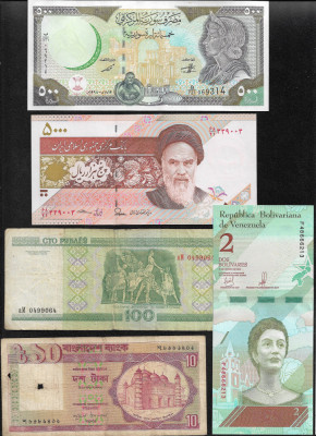 Set 5 bancnote de prin lume adunate (cele din imagini) #295 foto