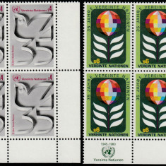Natiunile Unite Vienna-1980-Aniv.35 ani,UNO,dantelat,blocuri de 4,MNH,Mi.12A-13A
