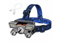 Lampă frontală pentru cap, curea reglabilă, &amp;icirc;ncărcare USB, albastră foto