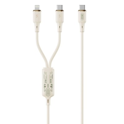 Cablu Incarcare USB-C - Lightning / USB-C XO Design NB-Q262 2in1, 100W, 1.2m, Bej foto