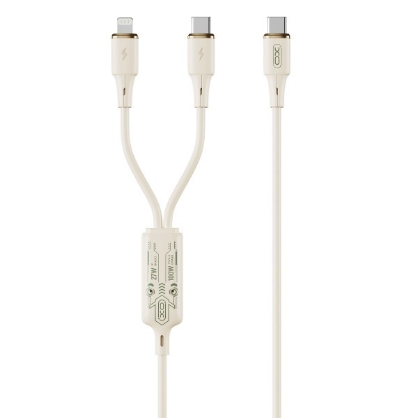 Cablu Incarcare USB-C - Lightning / USB-C XO Design NB-Q262 2in1, 100W, 1.2m, Bej