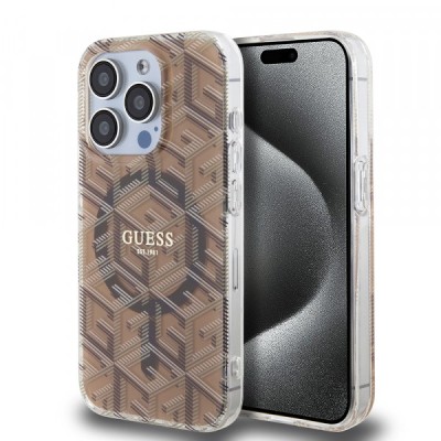 Husa MagSafe pentru Apple iPhone 15 Pro Max, Guess, IML Gcube, Maro foto