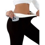 Colanti Dama Captusiti Fleece cu Buzunare si Talie Inalta - Negru, S