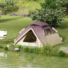 Outsunny Cort Camping 2 Locuri cu 2 Ferestre și Cârlig Interior, Cort Camping din Poliester și Fibră de Sticlă, 225x190x130 cm, Kaki