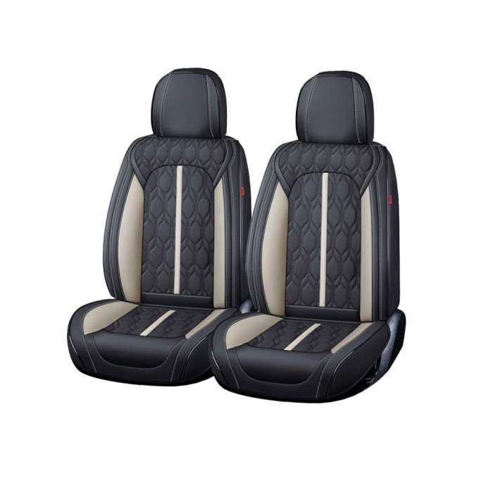 Huse auto premium 5 locuri Carguard Deluxe piele ecologica perforata - negru - alb Best CarHome