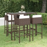 VidaXL Set mobilier bar de grădină cu perne, 5 piese, maro, poliratan