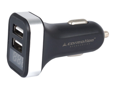 Incarcator Usb X2, 2.1a, Pentru Priza Bricheta 12/24v Cu Voltmetru Carmotion 58709 foto