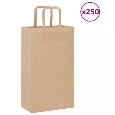 vidaXL Pungi de h&amp;acirc;rtie 250 buc cu m&amp;acirc;nere maro 21x11x36 cm foto