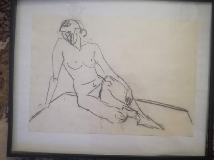 Nud IV, cărbune, lucrare veche, autor neidentificat, 42 x 30 cm fără ramă