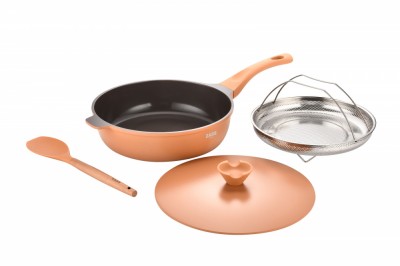 Set tigaie multifunctionala din aluminiu turnat sub presiune 4 piese ZASS Gourmet ZG-ACS 07, Roz - NOU foto