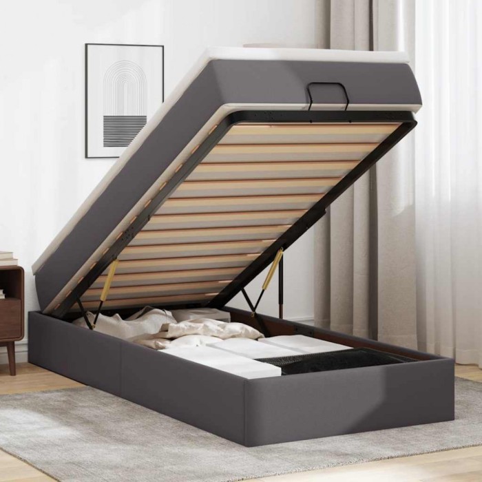 vidaXL Cadru de pat otoman cu saltea gri 90x190cm piele artificială 3311014