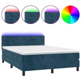 Cumpara ieftin Pat cu arcuri, saltea si LED, gri inchis, 140x200 cm, catifea