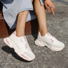 Sneakers dama casual sport, confort ergonomic, bej cu roz - 41