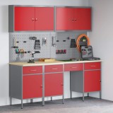 vidaXL Dulap de lucru cu sertar 10 pcs Roșu Lemn ingineresc și oțel 3321471