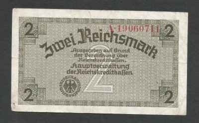 GERMANIA NAZISTA 2 MARCI REICHSMARK 1940 [2] P- 137b , 8 cifre , Litera A , XF foto