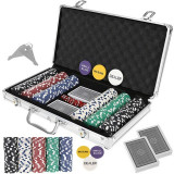 Set De Poker 300 Jetoane, Servieta Aluminiu, 5 Zaruri, 2 Pachete Carti De Joc, Multicolor