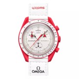 Cumpara ieftin CEAS SWATCH X OMEGA MISSION TO MARS- Chronograf 2025 ALB/ROSU CALITATEA 1 !!!, Analog, Casual, Cronograf