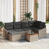vidaXL Set de canapele de grădină, 7 piese, cu perne gri din ratan sintetic și acacia