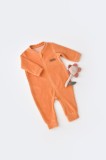 Salopeta BabyCosy maneca lunga, cu fermoar, bumbac organic 80%-poliester 20%, portocaliu, 12-18 Luni