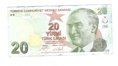 Bancnota Turcia 20 lire 2018, seria D, stare buna foto