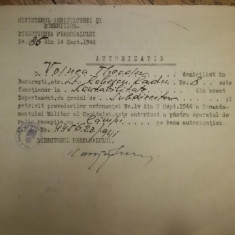 Autorizatie de detinere aparat radio, 14 sept. 1944, Bucuresti, razboi mondial