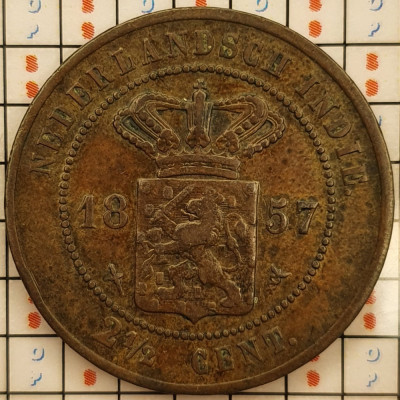 Indiile Olandeze de Est 2 1/2 cents 1857 - km 308 - A005 foto
